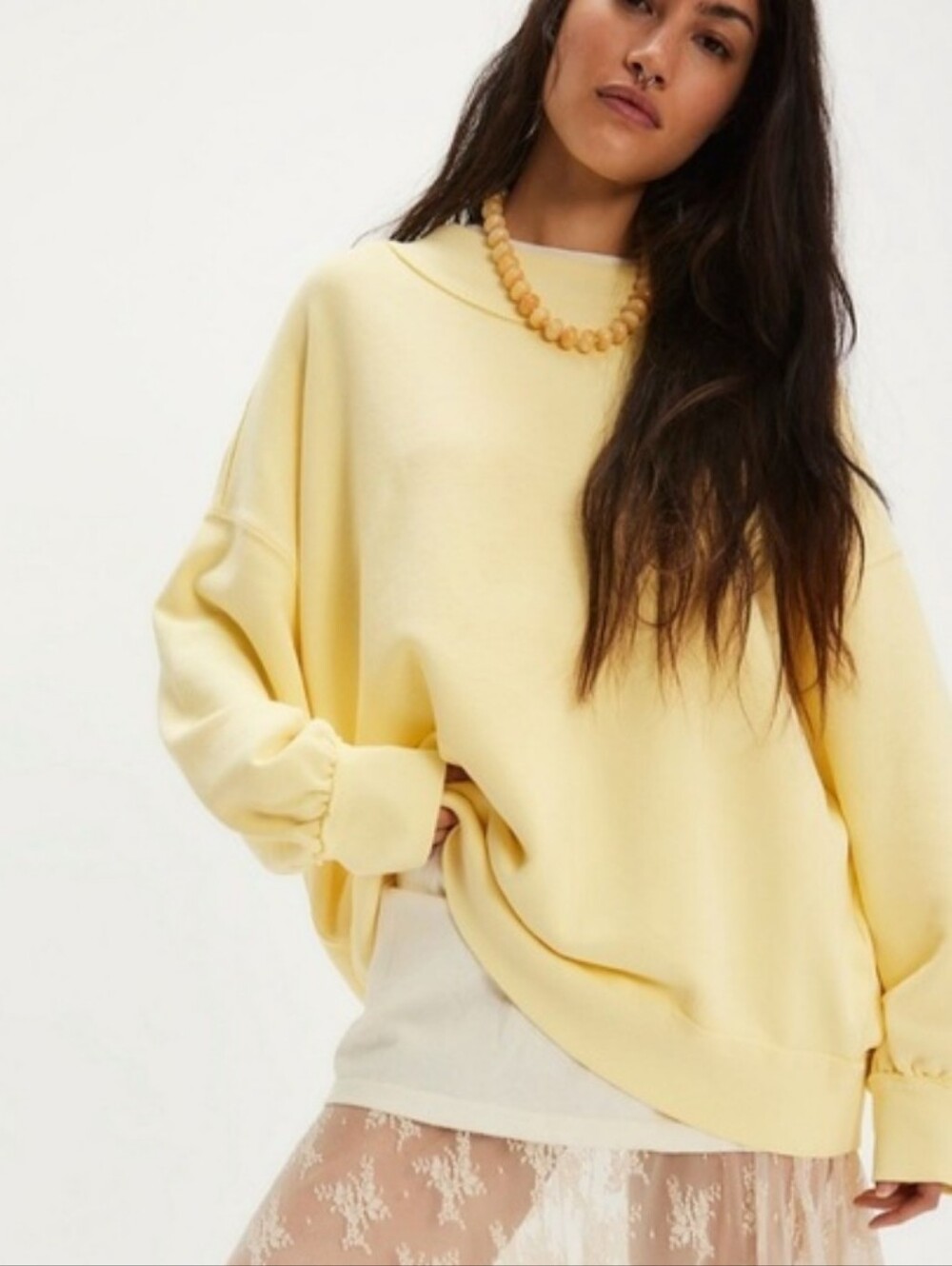 Free People We The Free Palm Springs Pullover Banana Cream S Oversized Slouchy